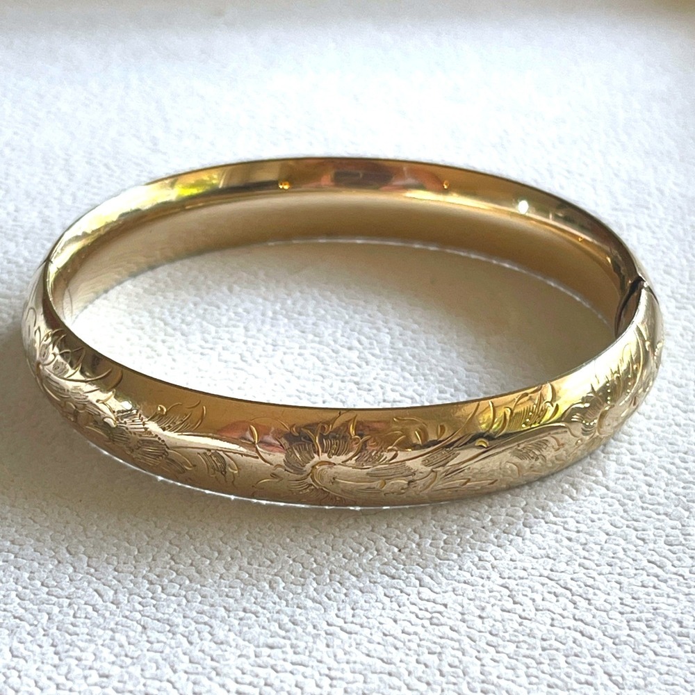Antique J.F. Sturdy's Sons JFSS Gold Filled Engraved Floral Hinged Bangle 23g